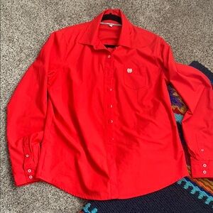 Cinch Red Button Down Shirt for Women